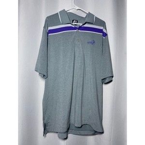 FJ FootJoy Men's Golf Polo Short Sleeves Shirt Size XL Gray Purple White Striped